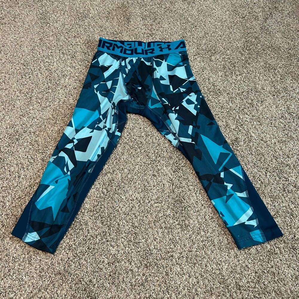 Under Armour Heatgear Kids' Fitted Blue Geometric Leggings YMD